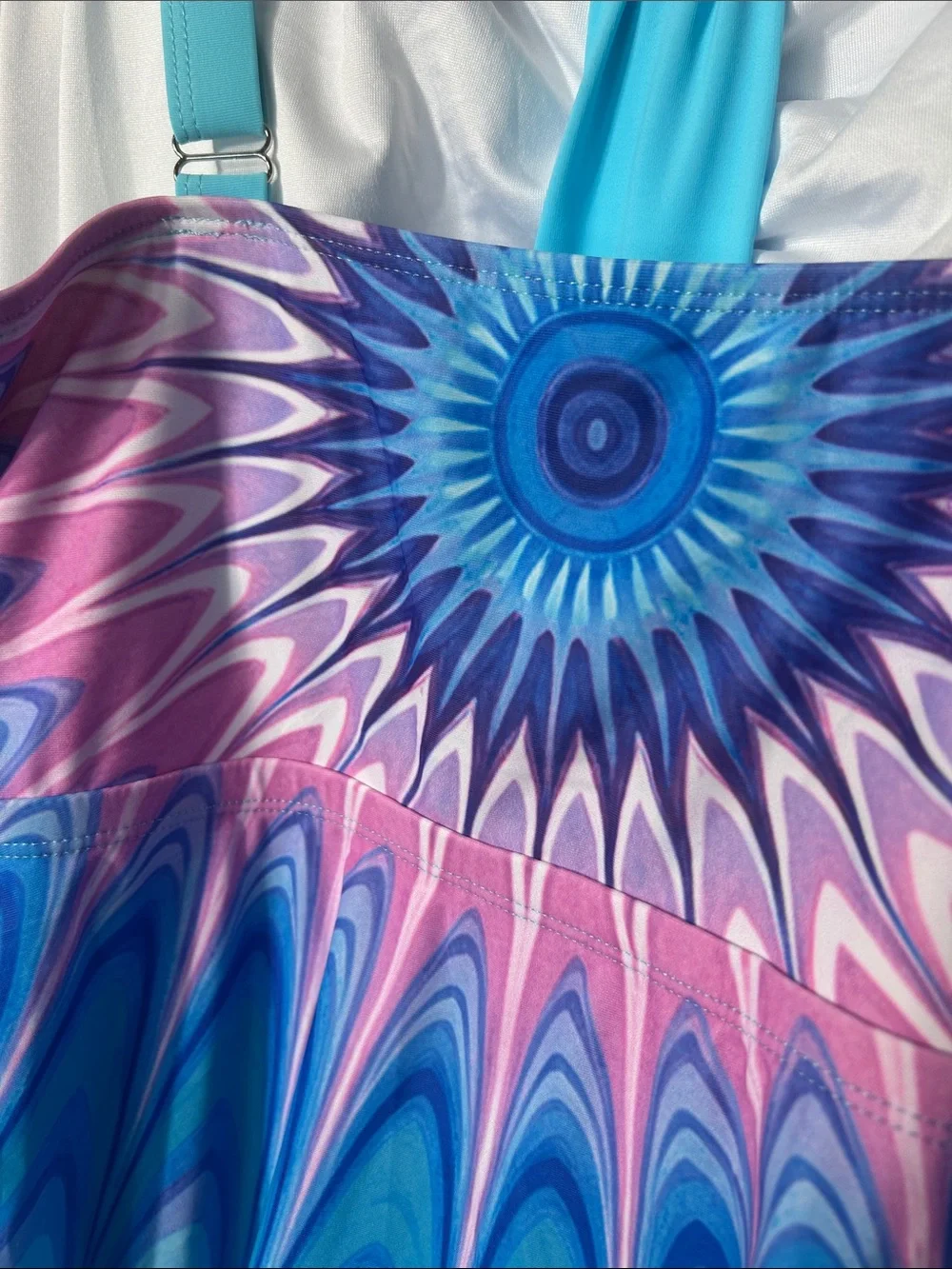 Arolina Blue & Pink Swirl One-Piece Swimdress with biker shorts